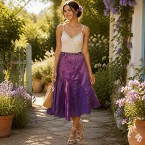 MidiSkirt Women XXL Purple Asymmetrical Fairy Boho Beaded Sequins Formal Festive